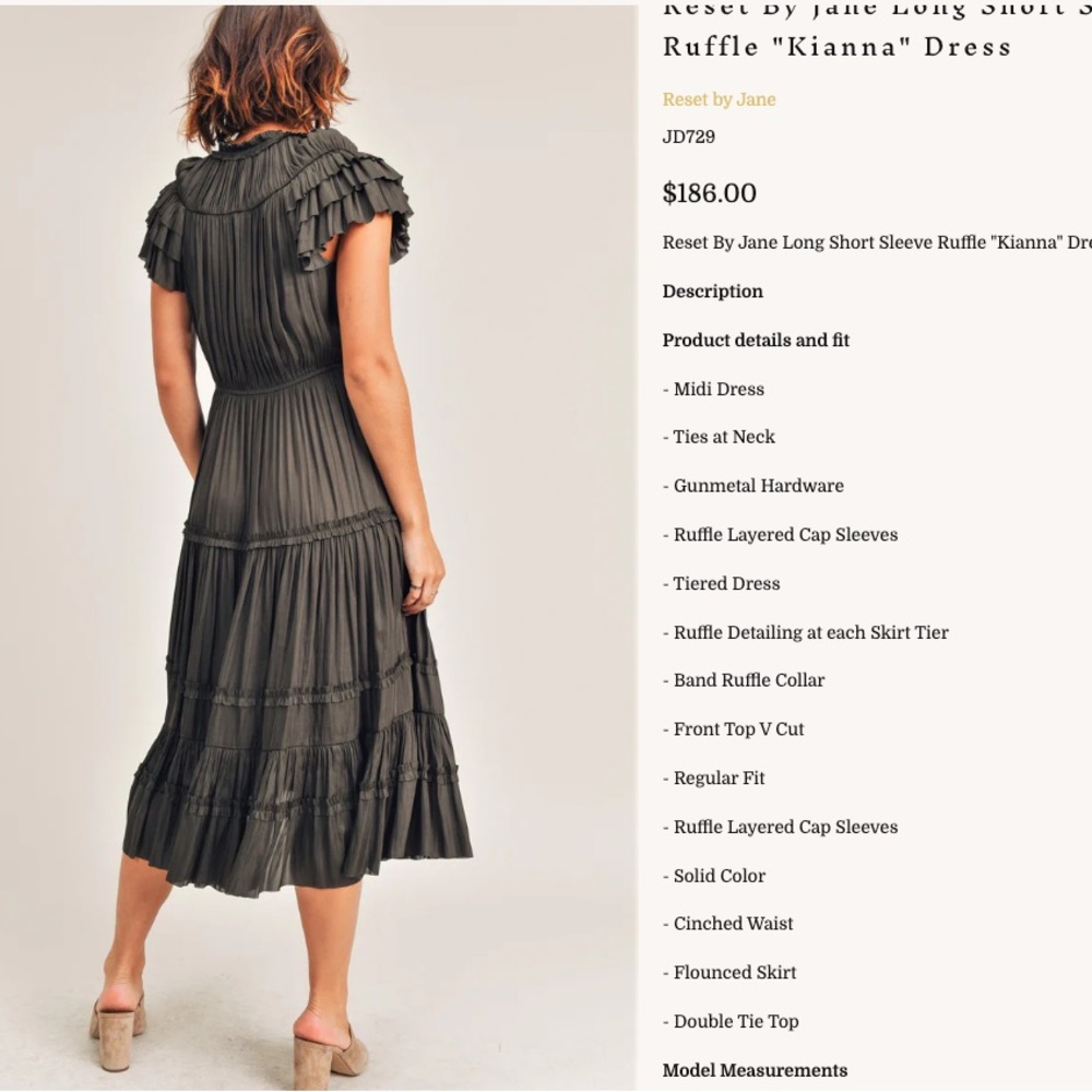 Reset by Jane - NWT Kianna Ruffle Dress in Charcoal